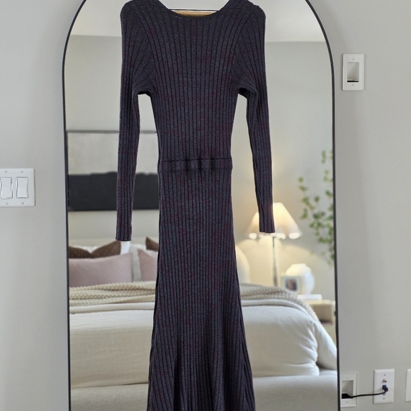 AFRM Skye Rib Knit Cut-Out Marled Midi Sweater Dress in Pine Green, Size Medium - Picture 7 of 11